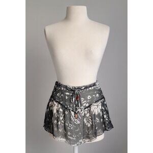 Chaser Womens Silk Skirt Size XS Gray Floral Mesh Layered Ruffle Y2K Indie Boho